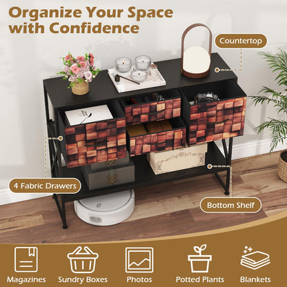 Console Table with 4 Fabric Drawers Shelf and Metal Frame