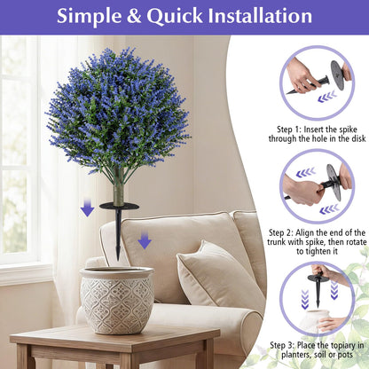 Sun-proof Fake Floral Greenery Topiary Plants for Porch, Garden, Yard (60cm, Lavender Tree)