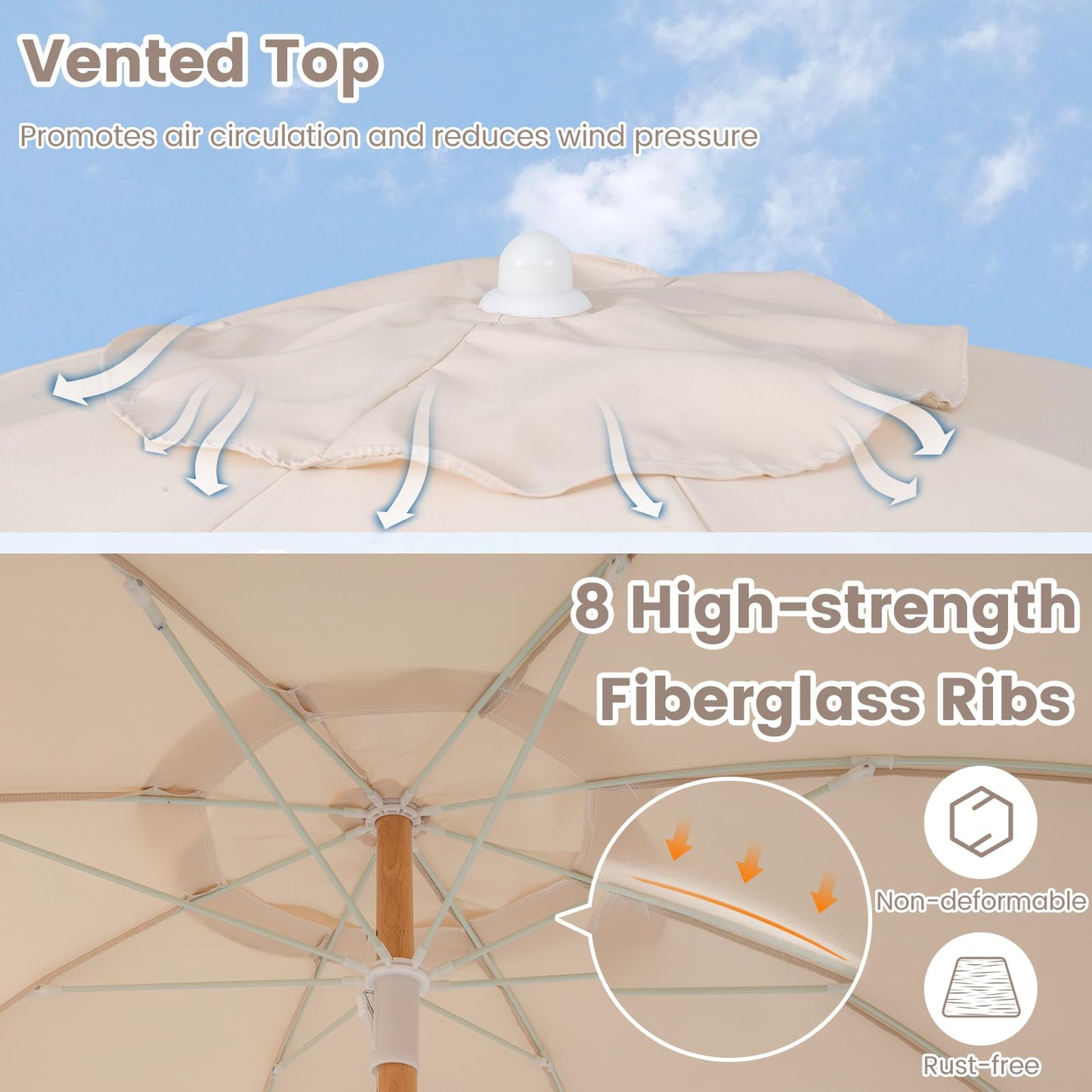 Beach Parasols with Fringe, UPF50+ Sun Protection Sunshade Shelter