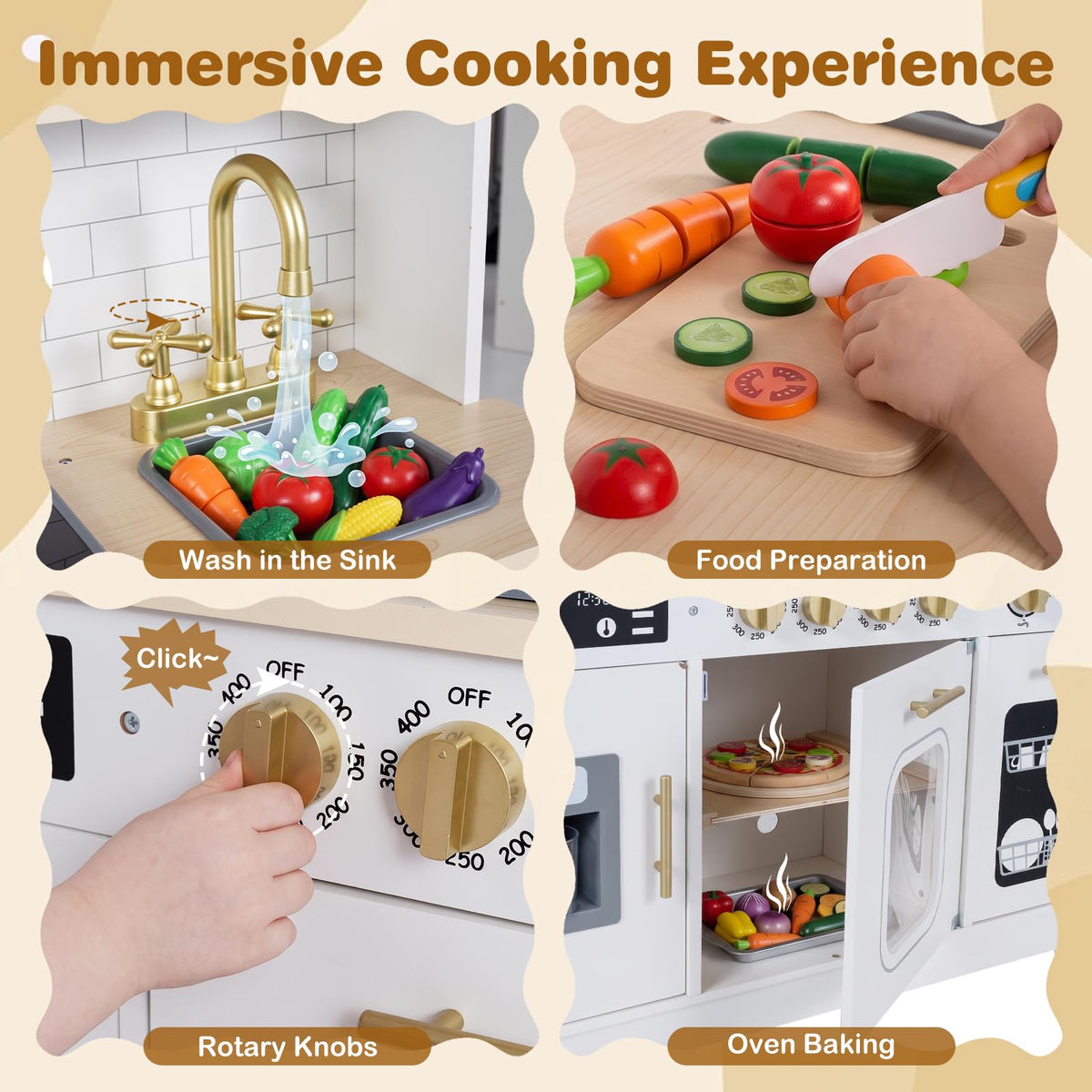 Kids Play Kitchen, Wooden Pretend Toy Kitchen