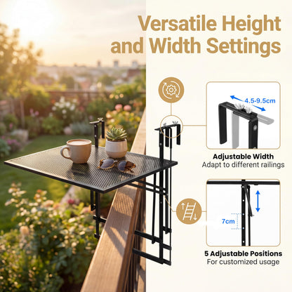 Folding Hanging Table, Balcony Desk with 5 Adjustable Heights