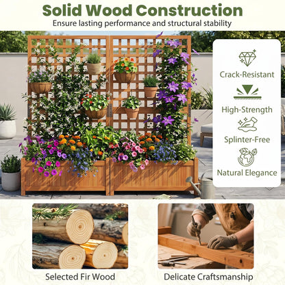 Raised Garden Bed with Trellis, Wooden Trough Planter