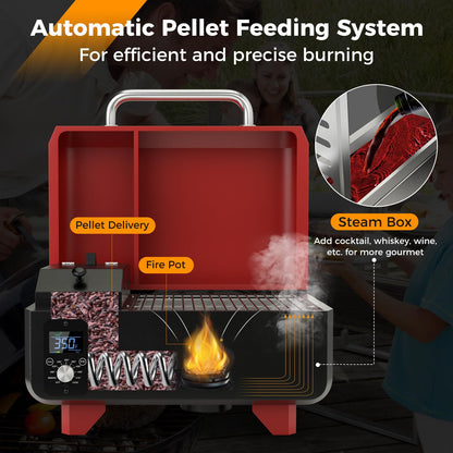 8-in-1 Portable Pellet Grill with Digital Control and Meat Probe for Backyard