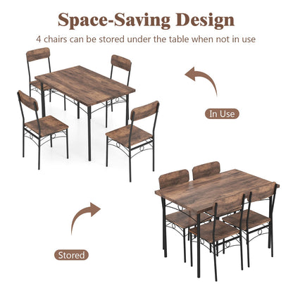 5-Piece Dining Table Set Industrial Metal Frame with Rectangular Table
