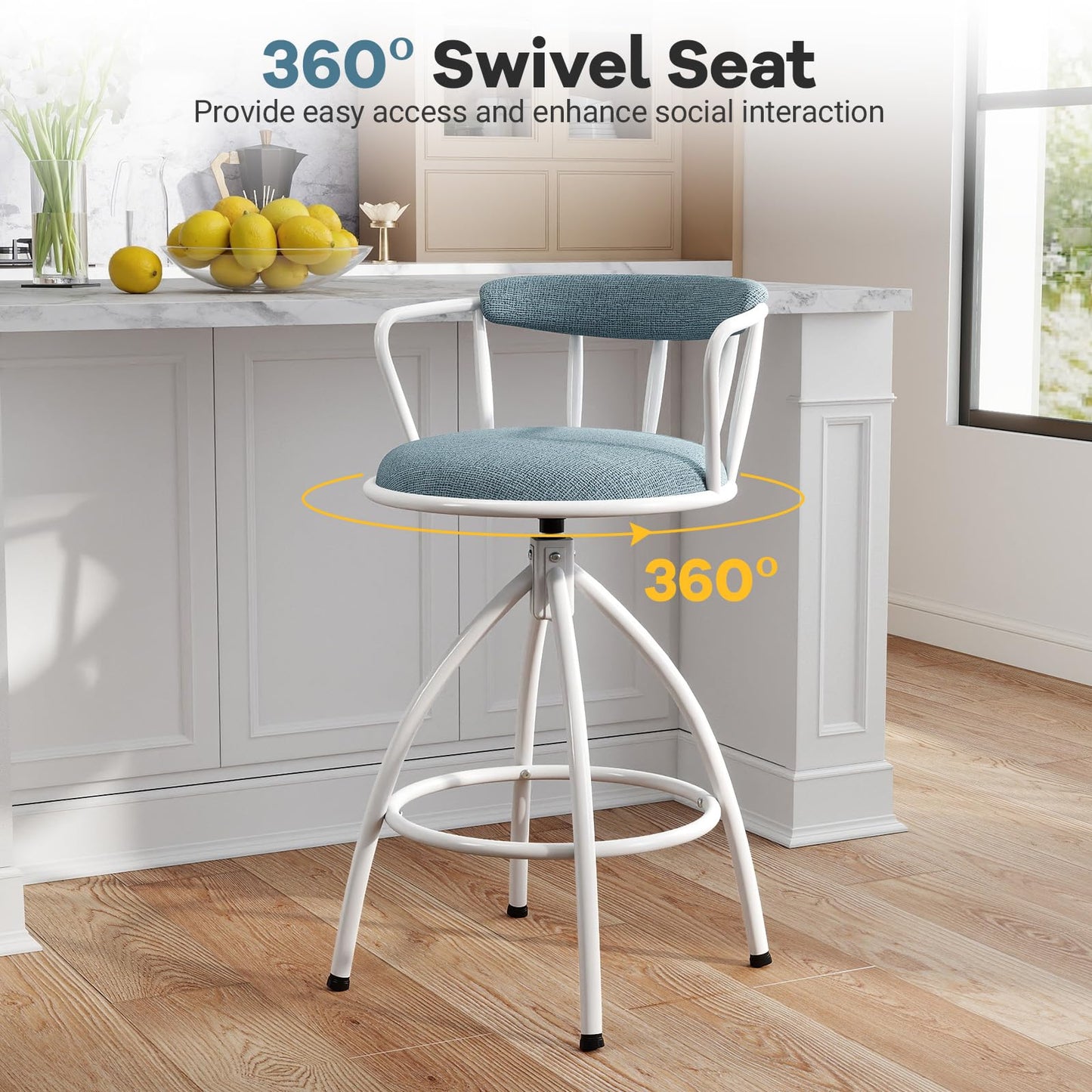 Counter Height Swivel Bar Stools Set of 2 Upholstered Barsools with Backrest
