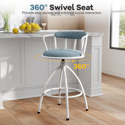 Counter Height Swivel Bar Stools Set of 2 Upholstered Barsools with Backrest