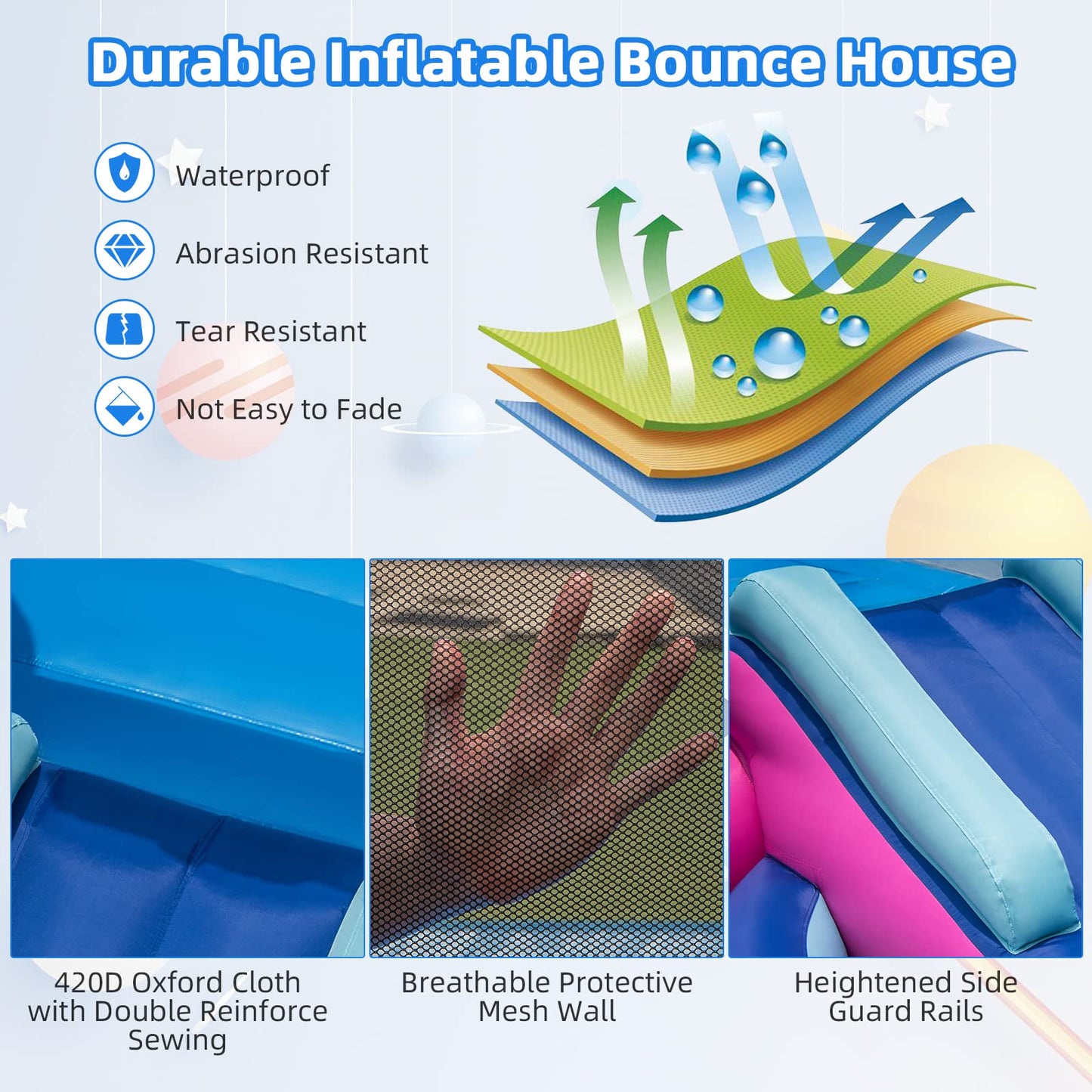 Kids Bouncy Castle with 480W Blower Splash Pool and Carrying Bag