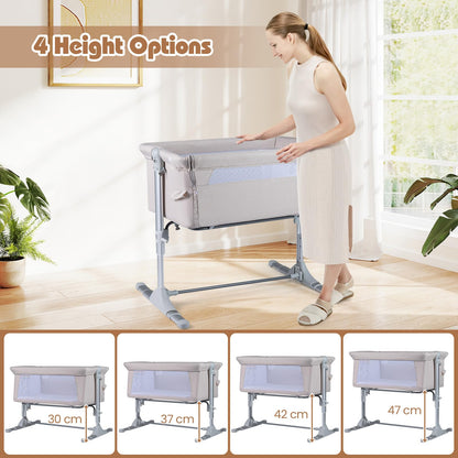 Baby Bedside Crib, 4-Level Height Adjustable Bassinet Crib (Beige) | Portable Newborn Bedside Sleeper