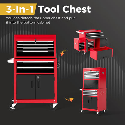 6 Drawer Rolling Tool Chest with Universal Wheels and Hooks