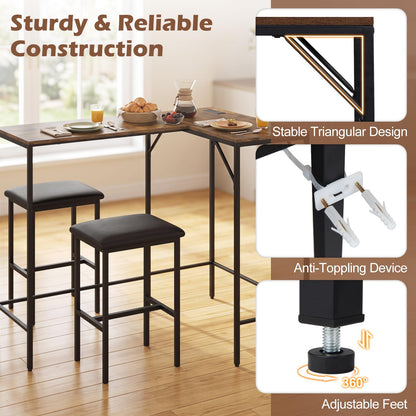 3-Piece Bar Table Set with Charging Station