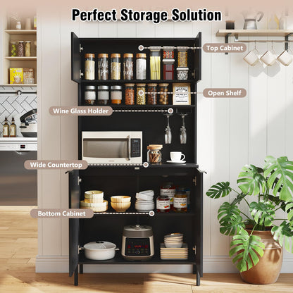 Kitchen Pantry Cabinet with Power Outlets and Wine Racks