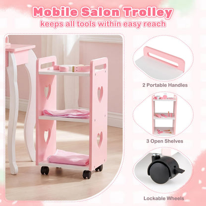 Kids Vanity Table and Chair Set, Girls Dressing Table