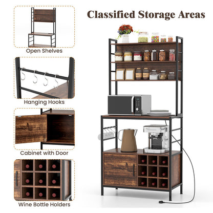 Bakers Rack with Power Outlet and Heavy Duty Metal Frame