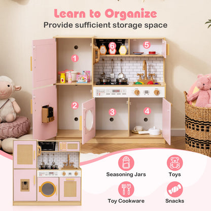 Wooden Kids Kitchen Playset with Real Sounds Lights Stove Water Dispenser