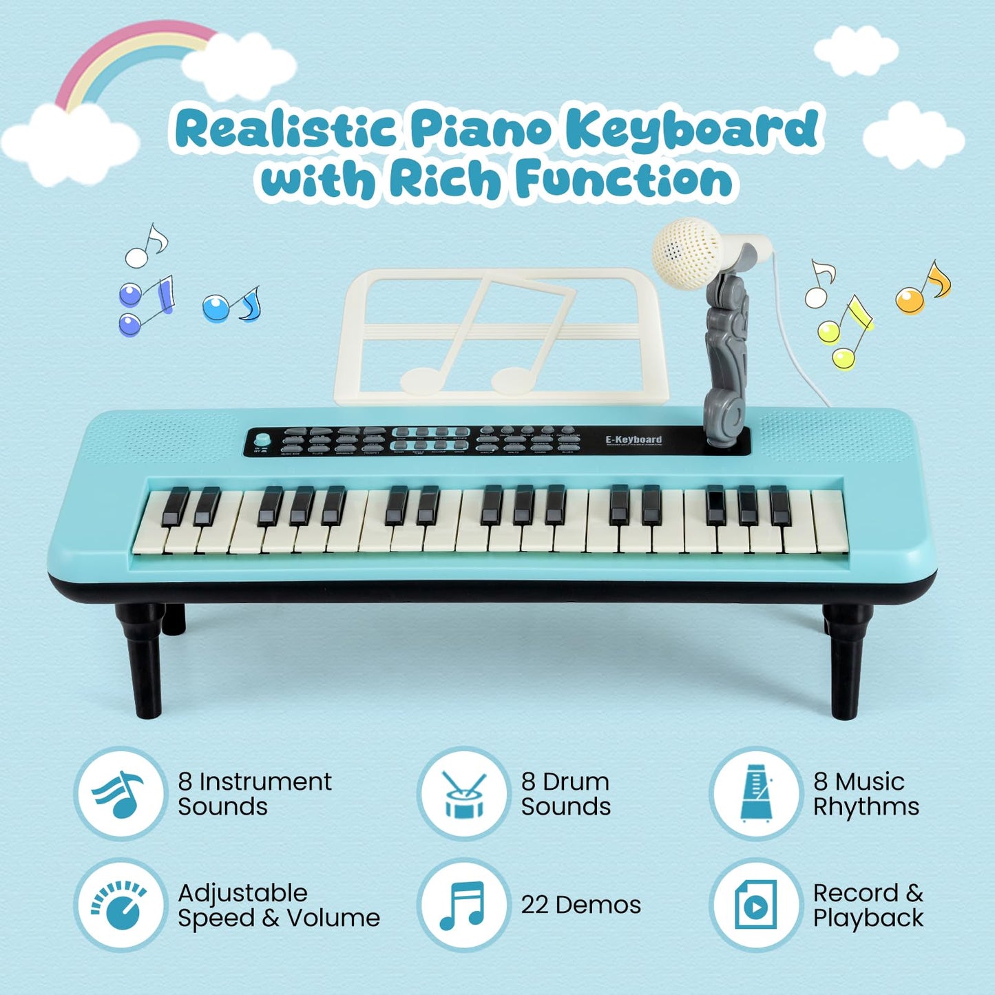 37 Keys Kids Portable Piano Keyboard with Microphone and Music Stand
