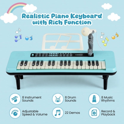 37 Keys Kids Portable Piano Keyboard with Microphone and Music Stand