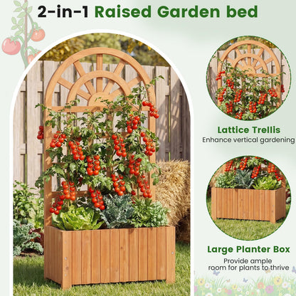 Garden Planter with Trellis, Wooden Raised Bed with Drainage Holes
