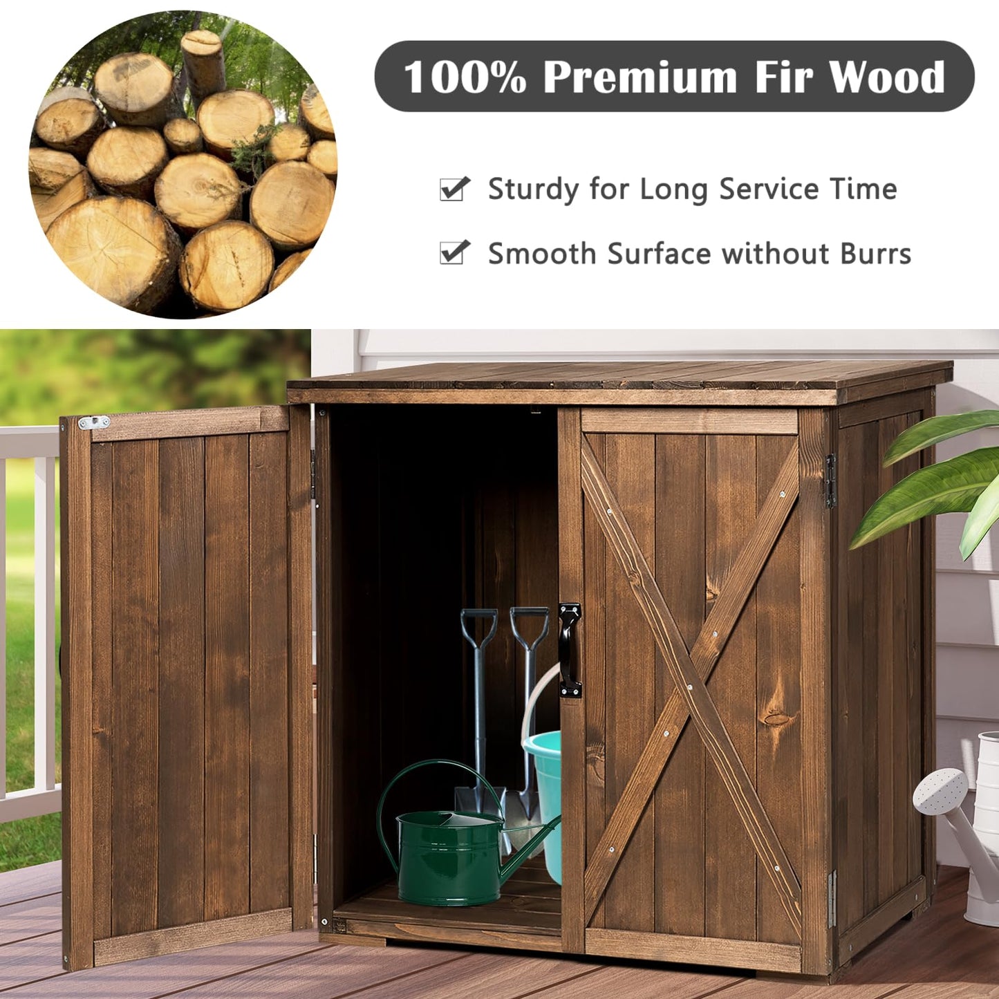 GiantexUK Wooden Garden Shed, Outdoor Tool Storage Cabinet with Double Doors