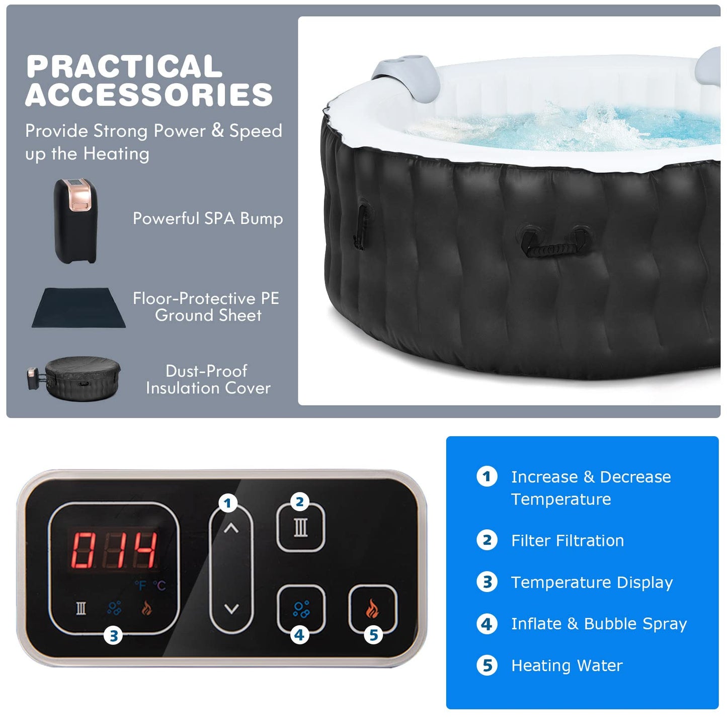 4-6 Person 108 Bubble Jets Outdoor Inflatable Hot Tubs with Headrest