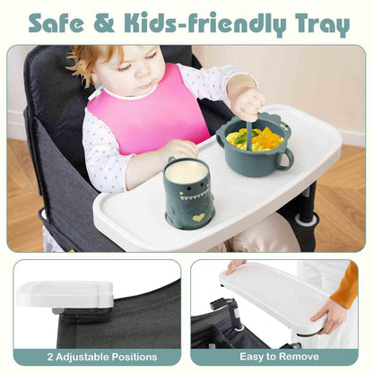 Foldable High Chair for Babies and Toddlers | Baby Highchair with 2-Level Adjustable Tray