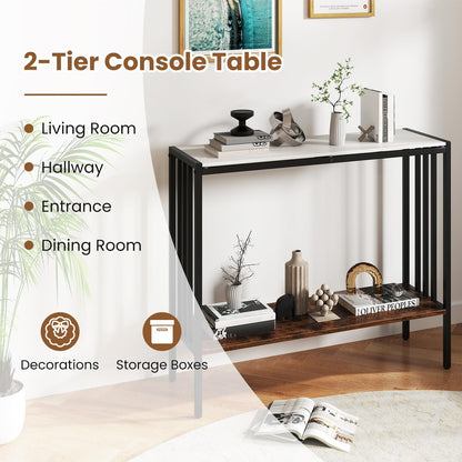 90 CM 2 Tier Industrial Console Foyer Table with Sintered Stone Tabletop