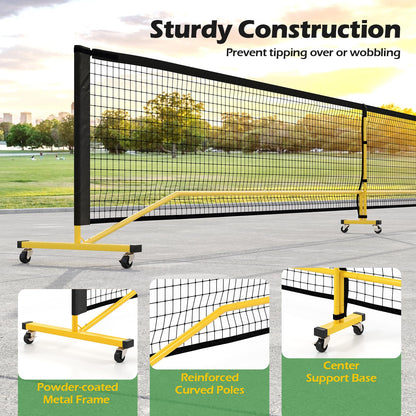 Portable Regulation Size Pickle Ball Net System with 6 Lockable Wheels