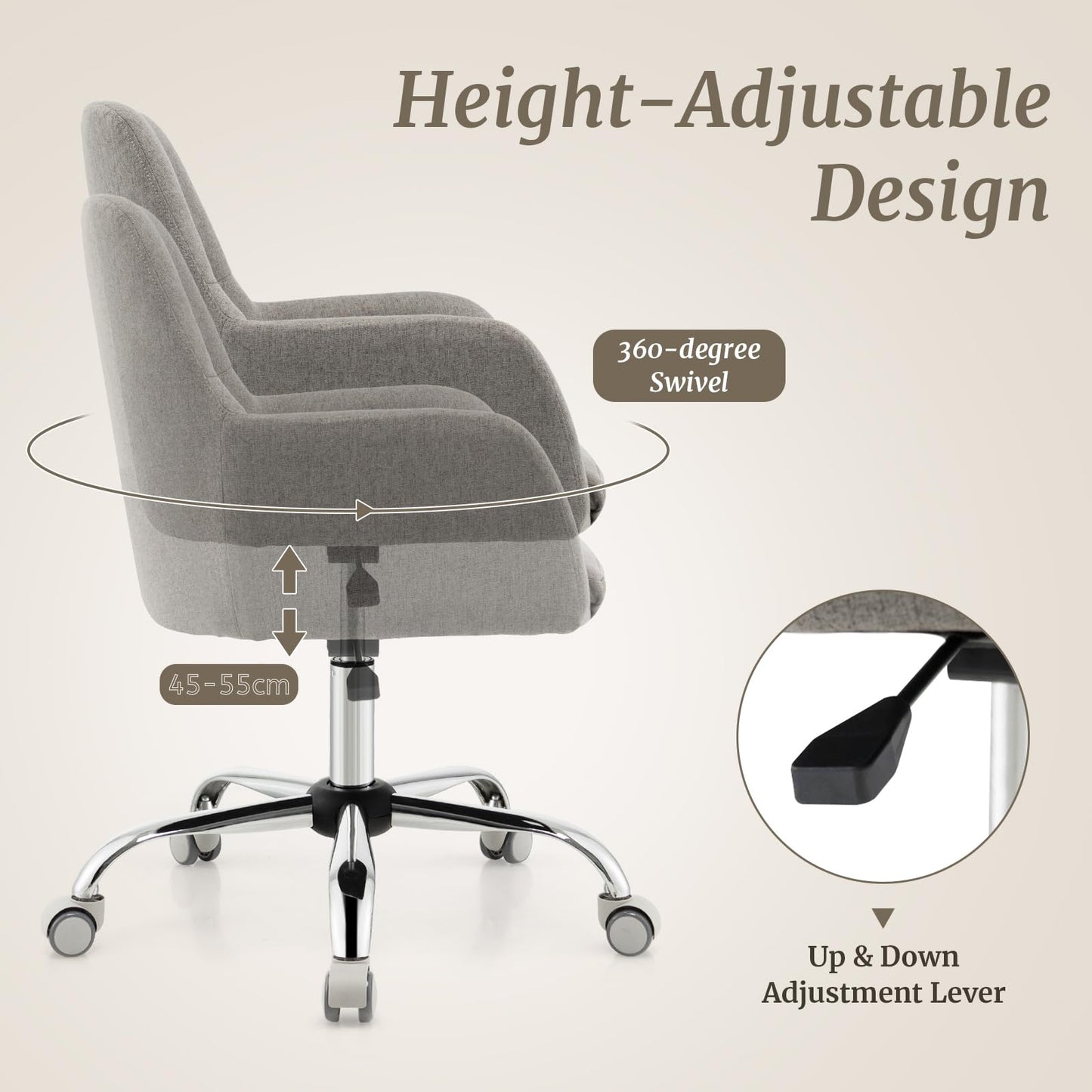 Height-adjustable Reception Chair with Rolling Casters for Office