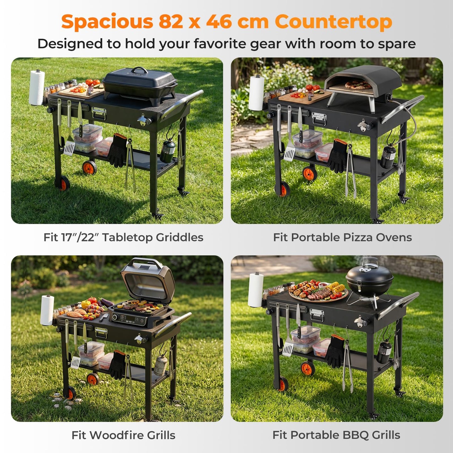 Portable Grill Table, Folding Grill Cart BBQ Prep Table with Heat-Resistant Mat