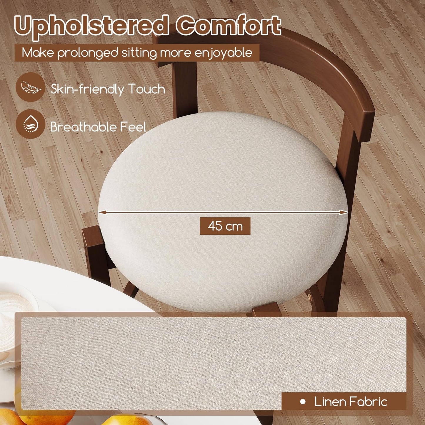 62cm Counter Height Bar Stools Set of 2 with Backrests and Footrests