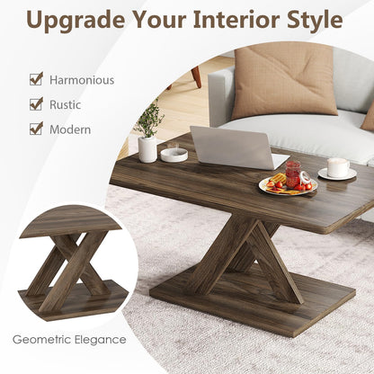 Farmhouse Coffee Table, Rectangle Cocktail Center Table Unit
