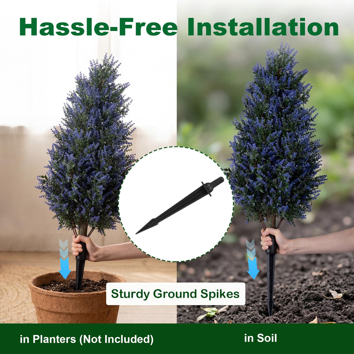 2 Pack 100cm Artificial Lavender Topiary Trees with Ground Spikes