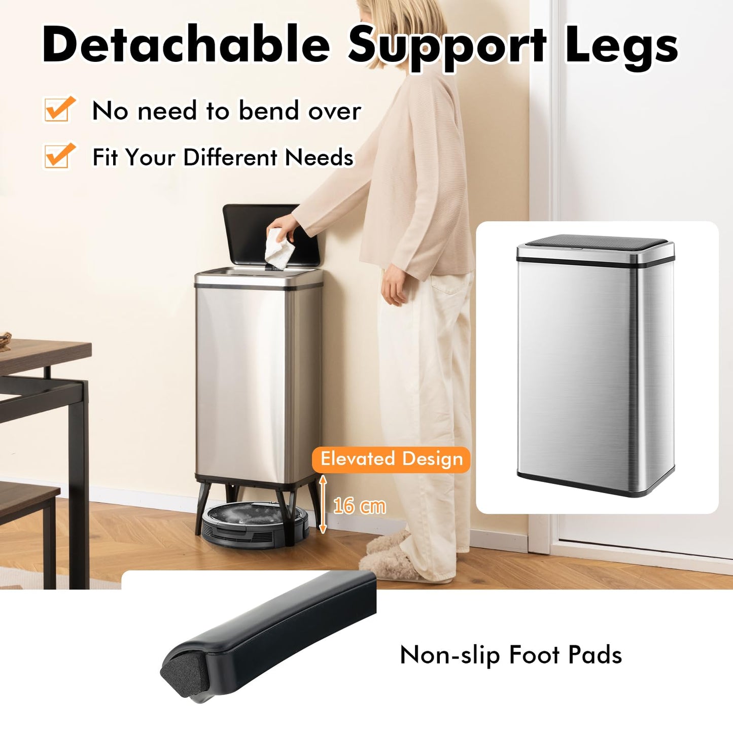 50L Stainless Steel Trash Can Automatic Motion Sensor Garbage Bin