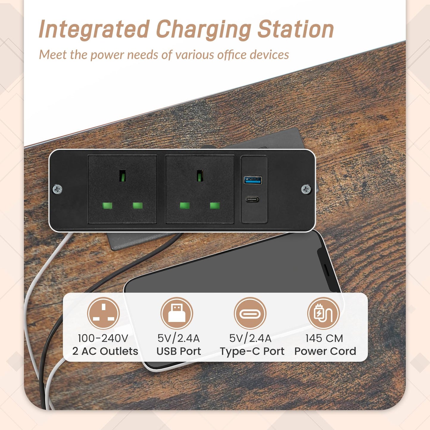 L Shaped Computer Desk with 3 Drawers and 2 Shelves, 140 cm Reversible Home Office Corner Desk