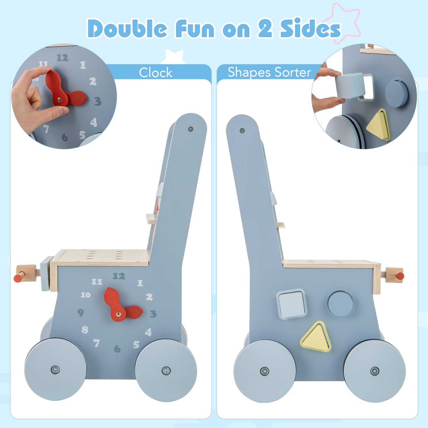 Wooden 2 in 1 Baby Walker and Toy Tool Bench with Activity Center