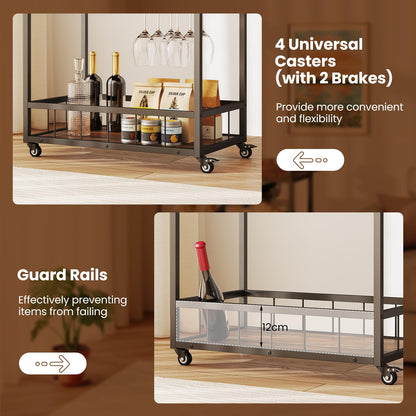 Home Bar Cart on Wheels Kitchen Serving Cart with Removable Tray