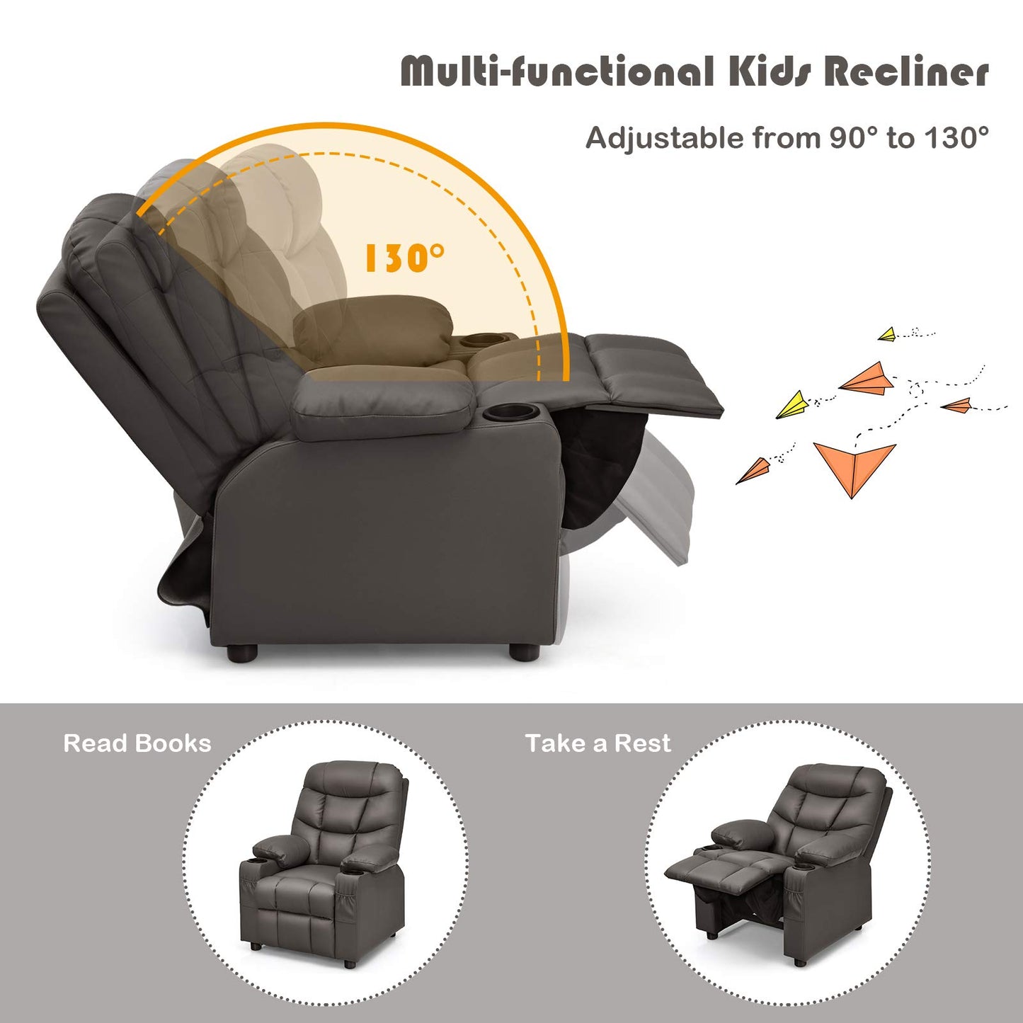 PU Leather Upholstered Children Armchair Sofa with Footrest