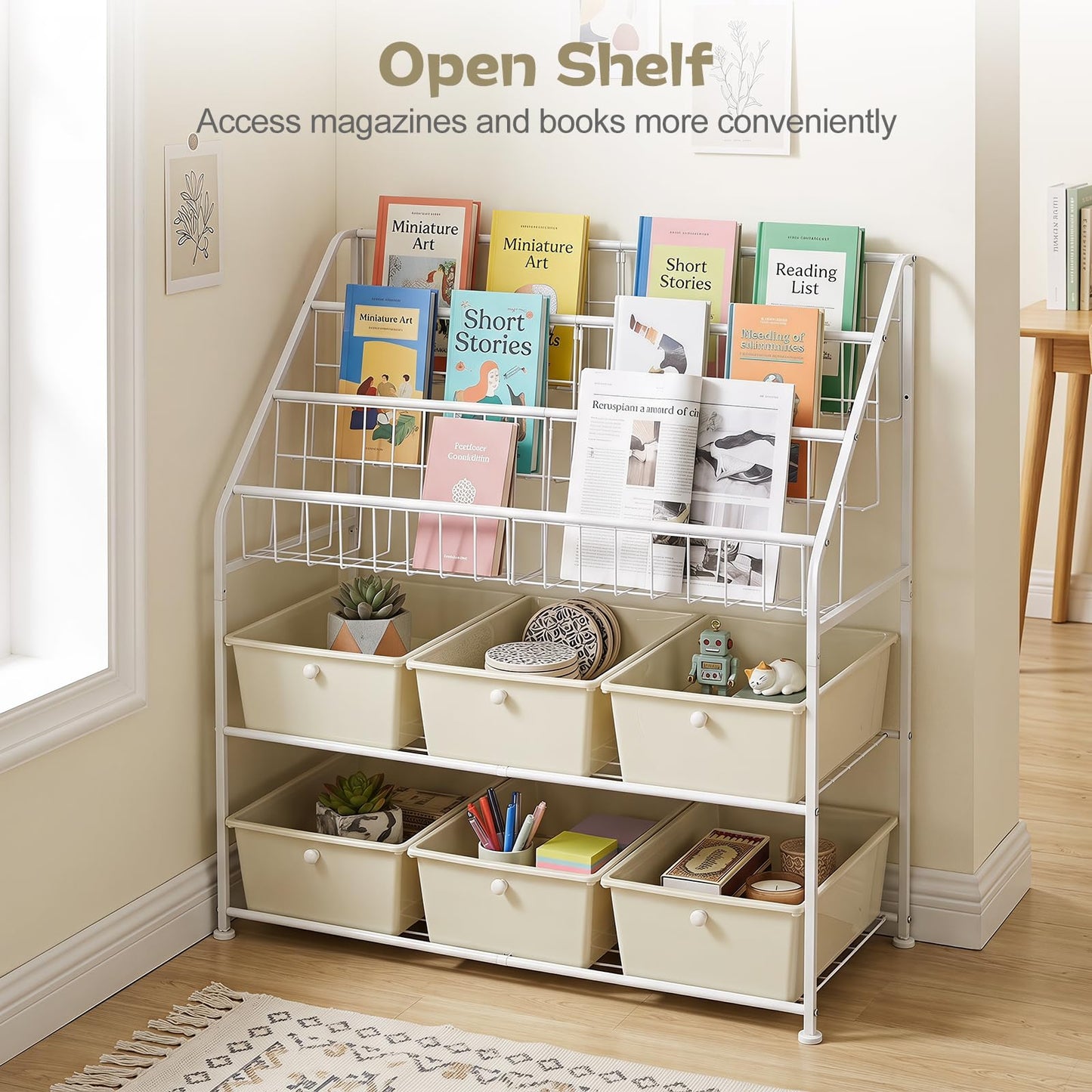 Toy Storage Organizer, Kids Bookshelf with 6 Removable Drawers
