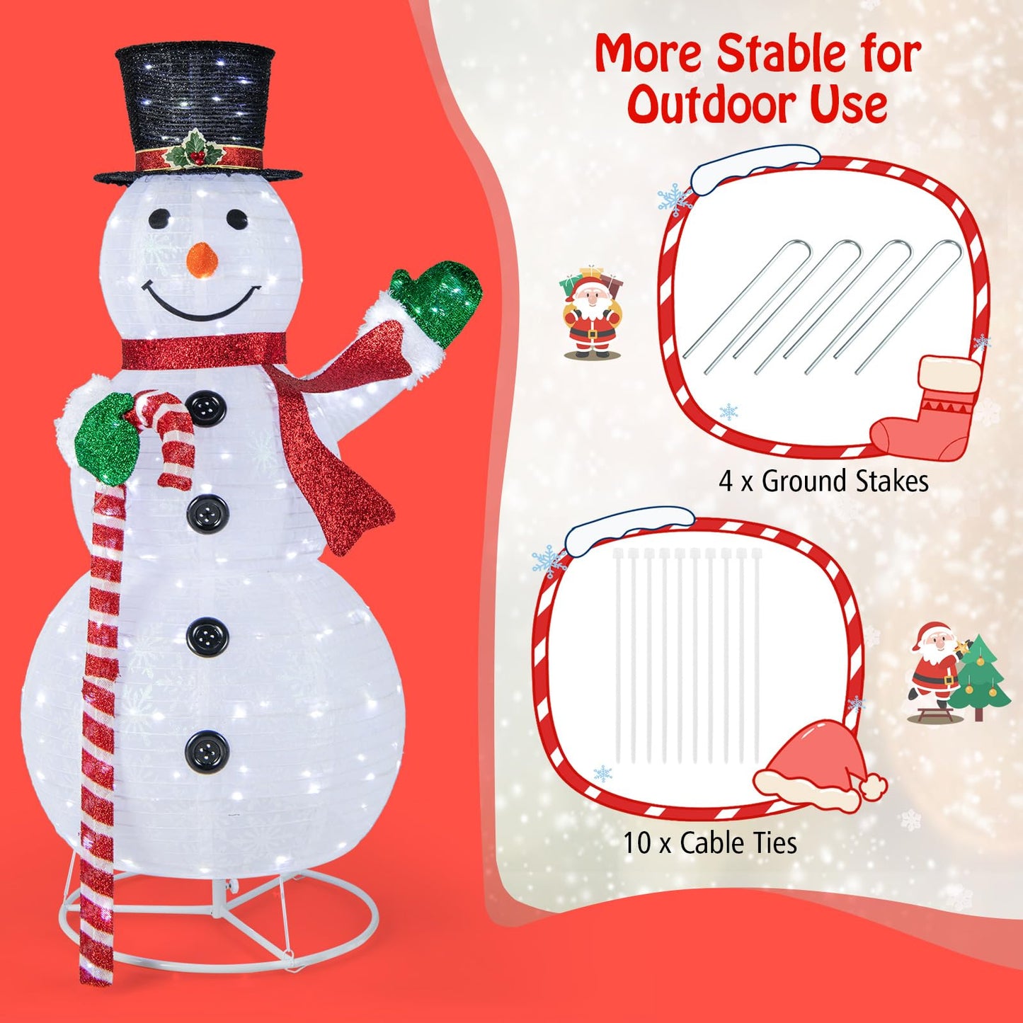 150 cm Large White Pre-lit Lighted Snowman Christmas Decoration