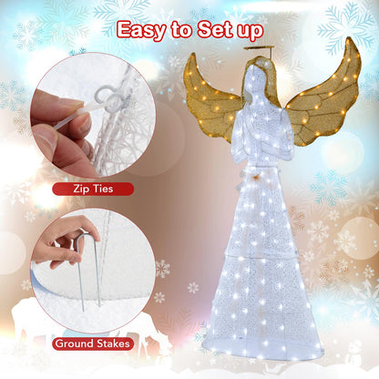 Light-up Winged Holiday Figure with 150 LED Lights Zip Ties and Ground Stakes