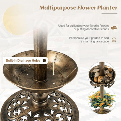4 in 1 Bird Feeder and Bath with Solar Lights & Flower Planter Base