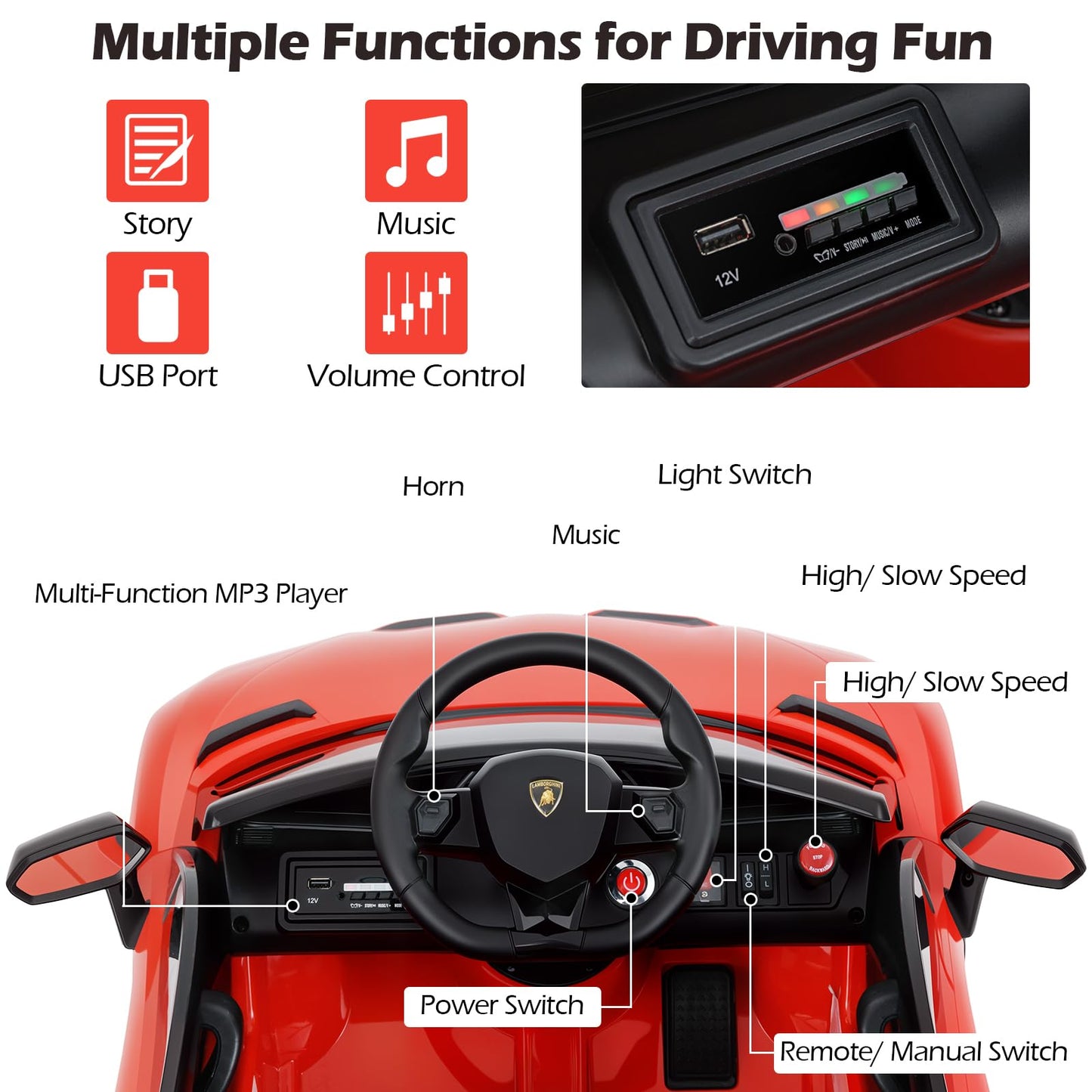12V Licensed Lamborghini Kids Ride on Car with Remote Control