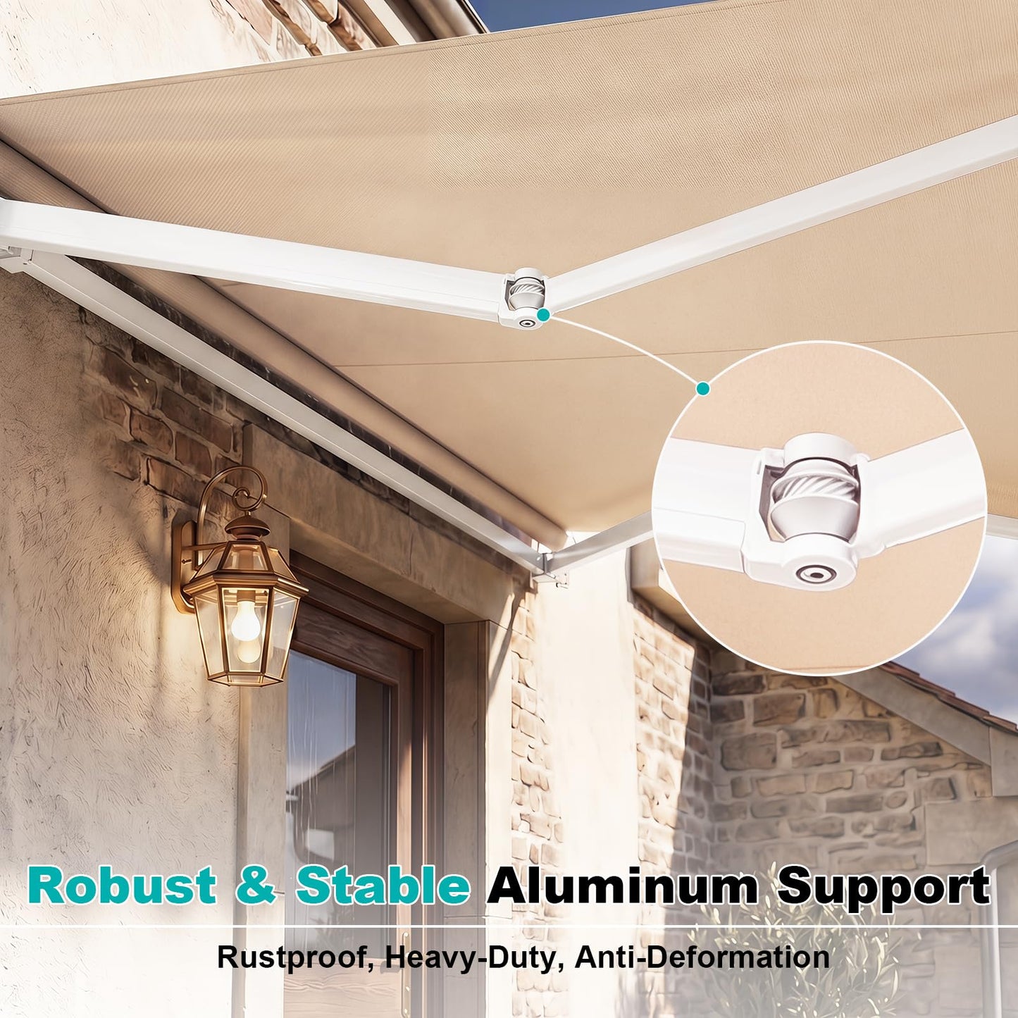 3 x 2.5m Retractable Manual Awning, Anti-UV and Waterproof Garden Patio Canopy