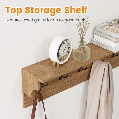 Wall-Mounted Coat Rack with Shelf, 80cm Wooden Wall Shelf Clothes Hanger