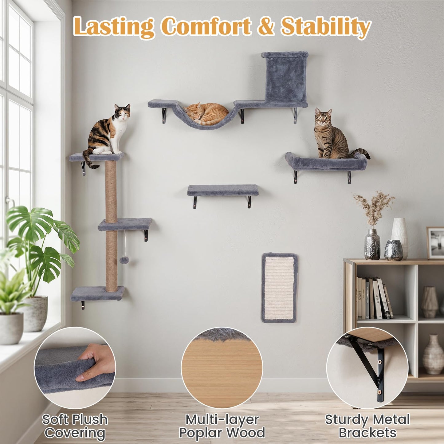 Wall Mounted Cat Tree, 5-in-1 Cat Climbing Wall Set