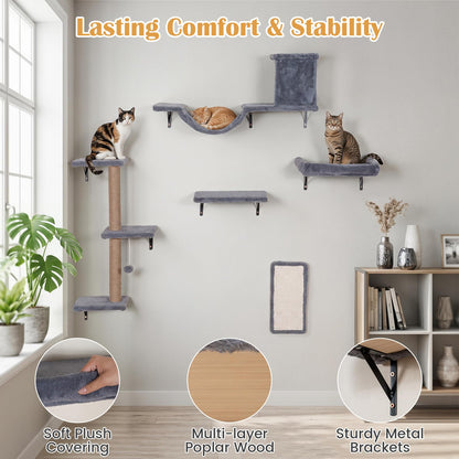 Wall Mounted Cat Tree, 5-in-1 Cat Climbing Wall Set