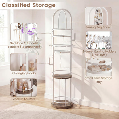 Jewelry Organizer Stand, 360° Rotating Floor Standing Jewelry Storage Rack with Earring Necklace Holders