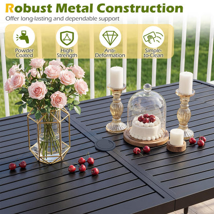 160 x 90cm Garden Table for 6, Outdoor Dining Table with 4cm Umbrella Hole