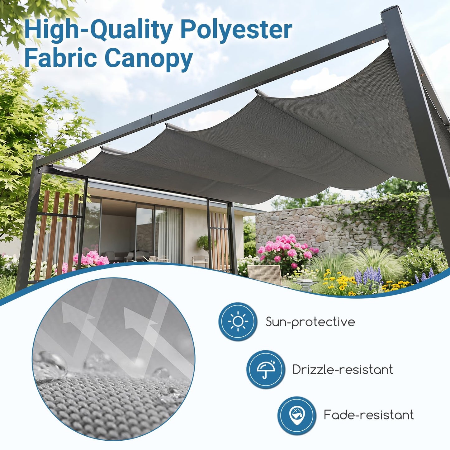 Outdoor Garden Pergola with 2 Slatted Screens for Courtyard