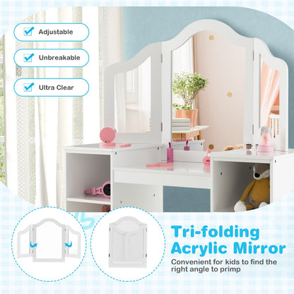 Children Dressing Table with Stool for Playroom Bedroom