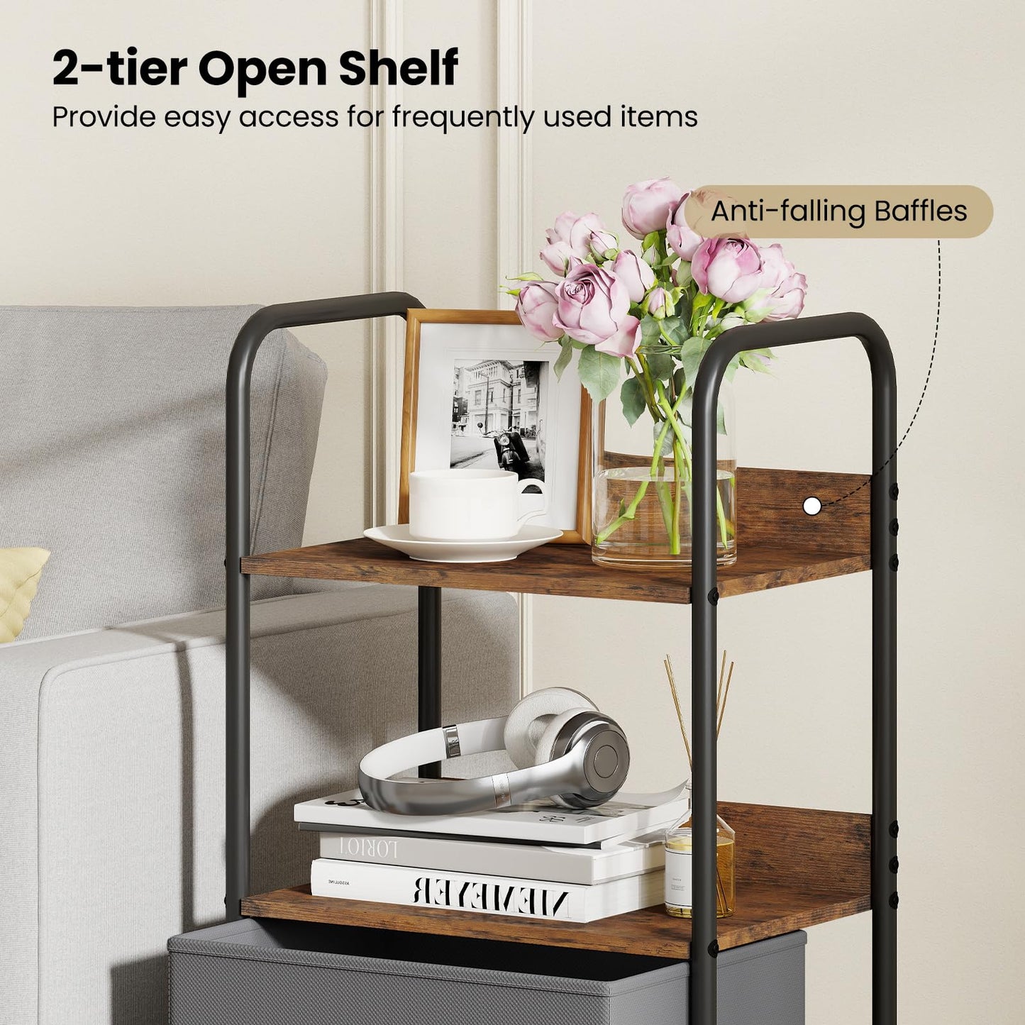 Rolling Utility Storage Cart Mobile Printer Stand with 2 Open Shelves